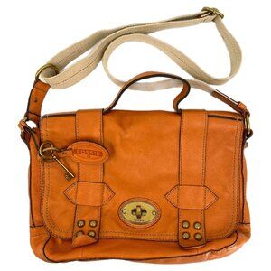 Fossil Orange Leather Crossbody Bag | Gold Turn Lock Closure
